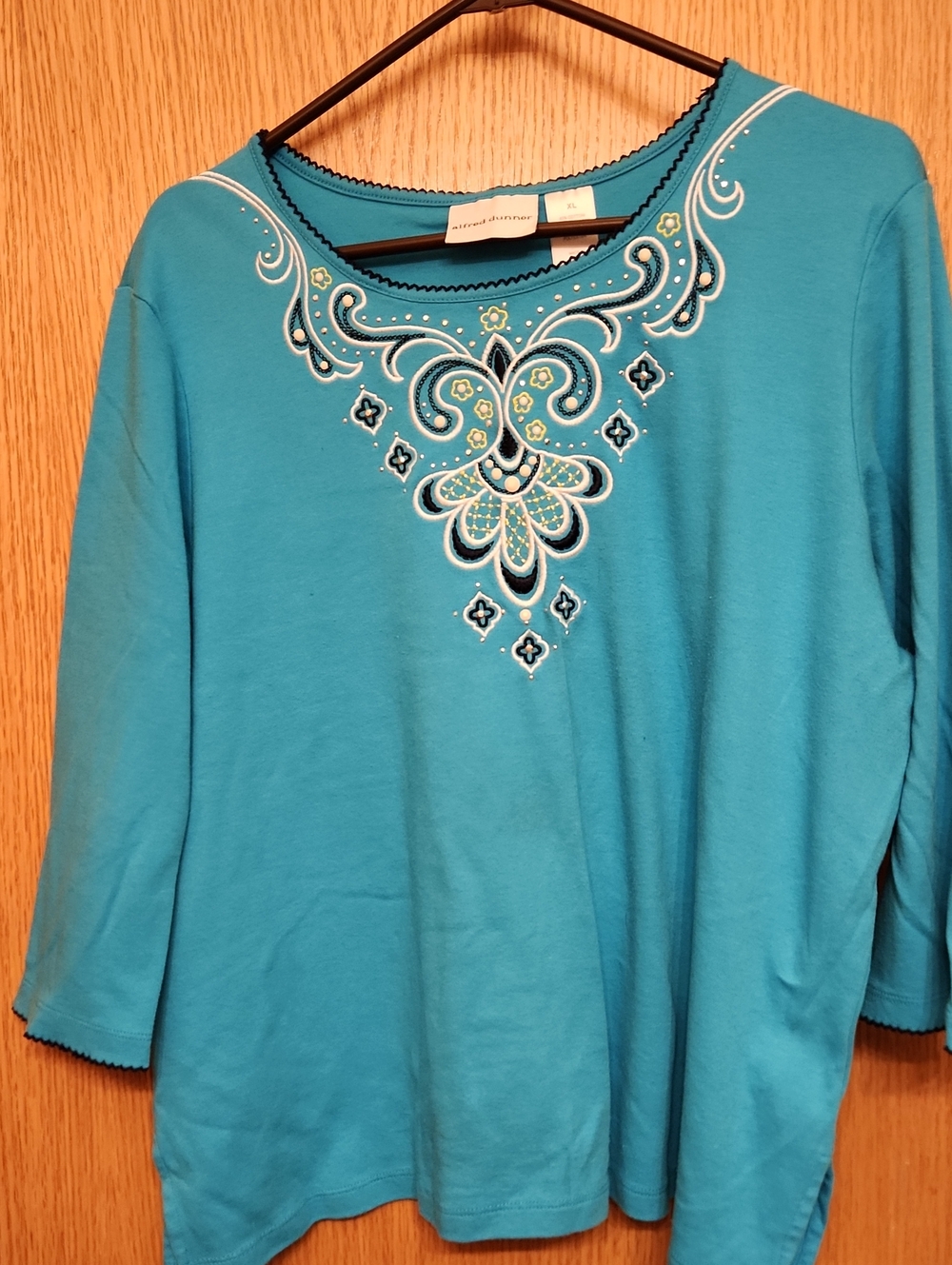 Alfred Dunner Teal Embroidered Scoop-Neck Tunic